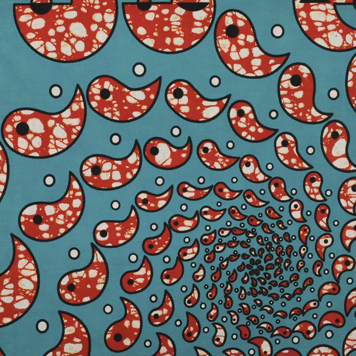 Tissu Wax Gouttes Oranges Fond Bleu - Maison Klem